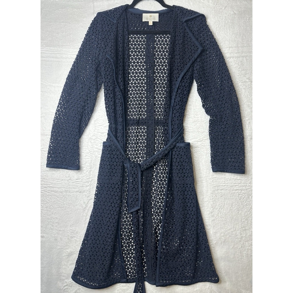 Etcetera Women's Mesh Navy Blue Duster Jacket Size 2